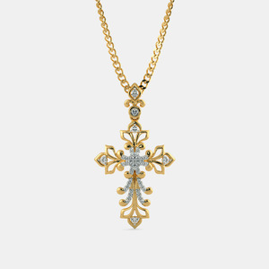 Collar con Colgante de Cruz Floral en Oro Amarillo con Diamante Cultivado en Laboratorio - Product Image 1