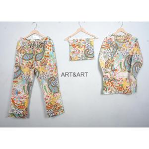 Women Floral Print 100% Cotton Pajama Set Long Sleeve V-Neck Elastic Waist Casual Sleepwear Soft Breathable ART&ART Spring - Product Image 1