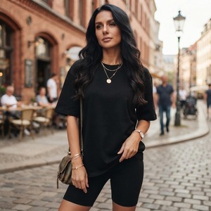 Camiseta Oversize Personalizada al por Mayor <span class=keywords><strong>para</strong></span> Mujer, Cuello Redondo Casual, Básica, Ajuste Holgado, Moda Otoño, Top Deportivo, Camiseta Unisex - Product Image 6