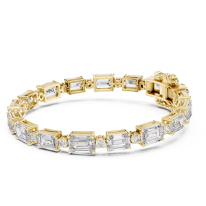Bracelet tennis unique en émeraude de laboratoire et diamants taille ronde en or jaune 18 carats, idéal pour le quotidien, le bureau, les mariages et les fiançailles pour femme - Product Image 1