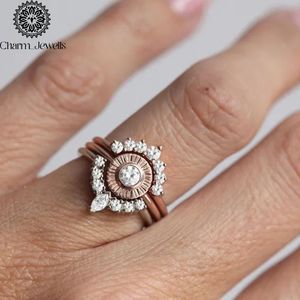 Charm_Jewells Women's Rose <b>Gold</b> Plated Moissanite <b>Cocktail</b> <b>Ring</b> Flower Design Prong Setting Classic Engagement IGI Certified - Product Image 5