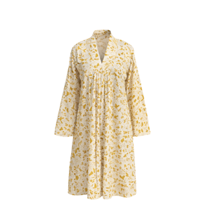 Vestido Largo Informal para Mujer, Estampado Floral Hecho a Mano, Cuello en V, Bolsillos Laterales, Estilo Kali, Vestido de Algodón con Vuelo - Product Image 1