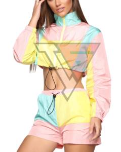 Conjunto corto de chaqueta corta con cremallera y cortavientos ligero personalizado para mujer, chándal de nailon impermeable personalizado al por mayor para mujer - Product Image 1