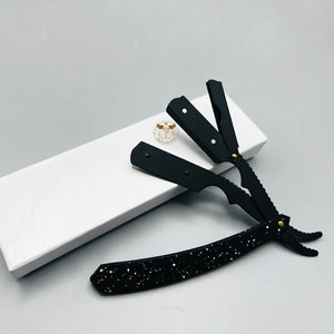 Rasoir droit pliant professionnel en acier inoxydable – Rasoir de barbier à manche ergonomique noir, outil de coiffure pour salon - Product Image 1
