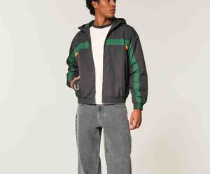 Men's Color Blocking <b>Racer</b> <b>Jacket</b> Hooded Zipper Closure Sporty Style Polyester Windproof Autumn Wear <b>Jacket</b> - Product Image 4