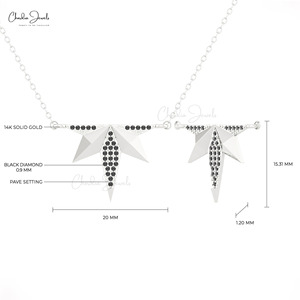 สร้อยคอทองคำแท้ 14K ลายดาวประกาย ขายดีที่สุด พร้อมจี้เพชรดำทรงกลม 1.5 มม. สำหรับงานแต่งงาน ตัวล็อกแบบสปริงริง เหมาะสำหรับเพื่อนเจ้าสาว - Product Image 5