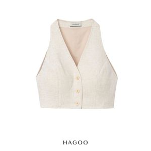 HAGOO Chaleco Elegante Holgado para Mujer con Doble Solapa, Cuello en V, Sin Mangas, Bolsillos con Ribete, Mezcla de Lino Lavado, Transpirable y Ligero para Oficina A9071 - Product Image 1