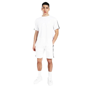 Conjunto de Camiseta y Pantalones Cortos de Verano para Hombre, Talla Grande, Casual, Transpirable, Tejido, Cuello Redondo, con Panel Bordado, Diseño Sólido, Personalizable - Product Image 1