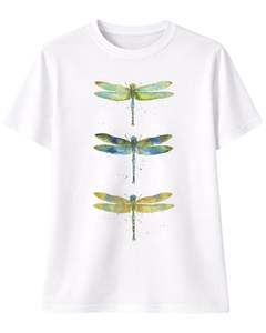 Camiseta Blanca Personalizada con Gráfico de Libélula para Mujer, Algodón Suave, Manga Corta, Casual, Verano, Estética Natural, Estampado, Corte Holgado - Product Image 1