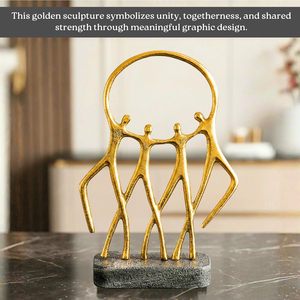 Escultura Familiar Abstracta de Aluminio con Base de Mármol, Acabado Dorado, Pieza Decorativa Moderna para Sala de Estar, Oficina o Mesa - Product Image 4