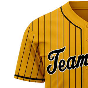Maillot de baseball jaune à fines rayures, manches courtes, boutonné, uniforme d'équipe personnalisé, respirant, chemise de sport athlétique - Product Image 4