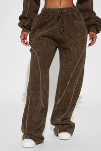 Pantalon d'hiver pour femme de haute qualité, personnalisé, marron, léger, ample, à taille élastique, à jambes larges, en polaire, écologique, coupe-vent, streetwear - Product Image 6