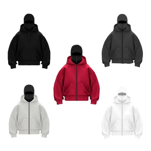 Sweat à capuche personnalisé imprimé double couche pour homme, masque polaire cagoule ninja d'hiver, 100% coton épais, coupe oversize avec fermeture éclair - Product Image 2