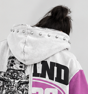 Sudaderas con capucha y cremallera extragrandes personalizadas con estampado gráfico y mangas de cristal con bloques de color, estilo urbano, para unisex. - Product Image 5