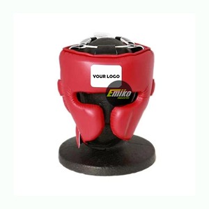 Protector de Cabeza de Boxeo de Cuero Rojo PU y Neopreno, Casco de Cobertura Completa, Equipo de Protección para Entrenamiento de Kick Boxing y Muay Thai - Product Image 2