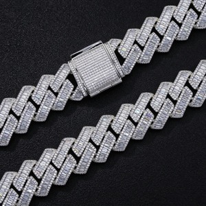 Bracelet cubain pour homme, style hip-hop, avec diamants baguette sertis, finition or blanc, épais - Product Image 6