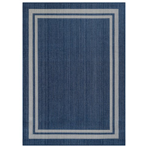 Hot Selling Natural Best Seller Border Navy/Ivory Easy-Care Jute-Style Indoor/Outdoor Flat Woven Area Rug Mat For Patio Balcony - Product Image 5
