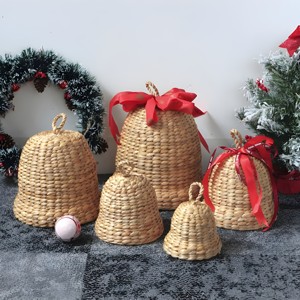 <b>Mini</b> water hyacinth bell set for <b>tree</b> ornament festive table display decorative woven bells - Product Image 1