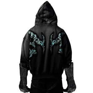 Wholesale Custom Oversized <b>Gothic</b> Zip Up Heavyweight Embroidered Streetwear Unisex OEM ODM Private Label Hoodie - Product Image 2