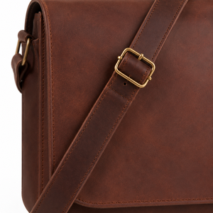 Vintage Brown Leather Laptop Messenger Bag Crossbody Shoulder Satchel Adjustable Strap Brass Buckle Soft Business Office Travel - Product Image 4