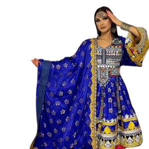 Robe longue en mousseline brodée à la main, artisanat traditionnel, colorée, avec travail de miroir, pour mariages, style afghan Kuchi - Product Image 4