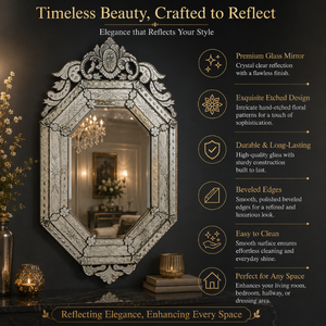 Luxury Octagonal Venetian Style Wall <b>Mirror</b> with Ornate Crown Top | Etched Glass Decorative <b>Mirror</b> for Bedroom Living Room - Product Image 6