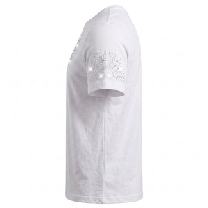 Camiseta Blanca de Manga Corta para Hombre con Diseño de Plumas y Pedrería, Cuello Redondo, Corte Casual, 100% Algodón, Transpirable y de Secado Rápido - Product Image 3