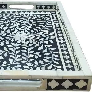 Plateau de service de luxe fait main spécial Aïd avec incrustation d'os et technique d'émail coloré, prix usine, fabriqué en Inde - Product Image 1