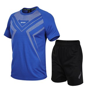 Ensemble de maillot de sport pour homme, noir et rouge, à manches courtes, col rond, respirant, avec short à taille élastique, toutes saisons - Product Image 3