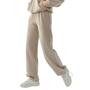 Pantalon de jogging décontracté pour homme en molleton beige respirant 100 % coton, taille élastique avec cordon de serrage, poches latérales, poids moyen, hiver - Product Image 1