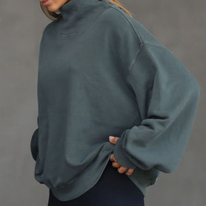 <b>Top</b> Trending 100% Cotton Oversized Side Slit <b>Mock</b> <b>Neck</b> Sweatshirts Long Sleeve Hip Hop Style Quick Dry Customized Logo Outwear - Product Image 3