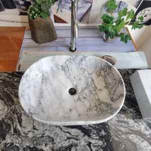 Lavabo Moderno de Mármol Blanco Carrara con Desagüe para Baño o Apartamento, Resistente para Uso en Baños - Product Image 4