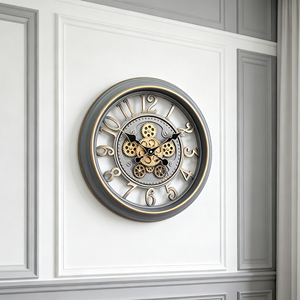 Moving gear wall <b>clock</b> 18 inch gray luxury skeleton layers frame with real rotating clockwork for home decoration - Product Image 4