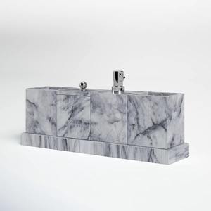 Kit de salle de bain élégant en marbre avec porte-savon, porte-brosse à dents, plateau de toilette et porte-serviettes pour hôtel et chambre d'hôtes - Product Image 3