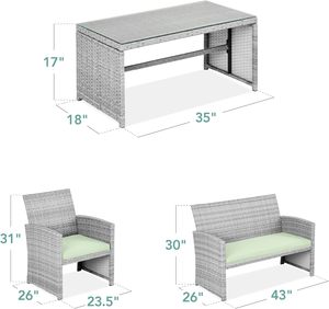 Ensemble de salon de jardin Homall en rotin tressé, 4 pièces, avec coussins, pour patio, balcon, meubles de conversation - Product Image 4
