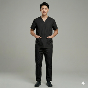 Customized embroidered Logo Female Medical <b>Scrub</b> Set Stretchable soft fabric Uniform with Short Sleeves Top and Jogger Pants - Product Image 2