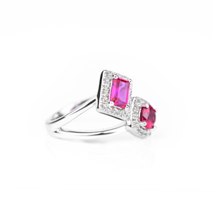 Women's 925 <b>Silver</b> Pink Zircon Halo Cocktail <b>Ring</b> <b>Emerald</b> Cut Round Geometric Gemstone Statement Jewelry - Product Image 2