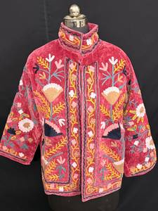 Luxury Pink Velvet Suzani <b>Embroidered</b> <b>Jacket</b> Vintage Boho Handcrafted Winter Coat Royal Floral Short <b>Jacket</b> <b>Women</b> - Product Image 1