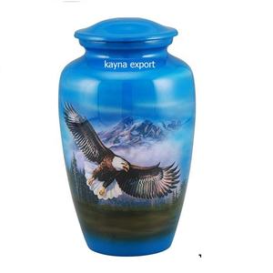 Belle urne en métal imprimé aigle bleu pour le mémorial en vrac Nouvelle arrivée urne souvenir adulte en métal pour usage de cendres humaines urne en gros - Product Image 1