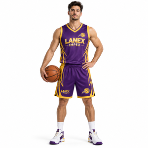 Uniformes d'équipe de basket-ball violets directement de l'usine, maillots de basket-ball personnalisés et shorts assortis pour hommes, vêtements de sport haute performance - Product Image 2