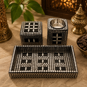 Ensemble brûleur à bakhoor en métal artisanal clouté avec plateau et boîte de rangement, incrustation en résine mosaïque, Mabkhara arabe, décoration d'intérieur et cadeau de Ramadan - Product Image 5
