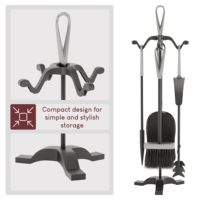 Ensemble d'outils de cheminée en fer forgé noir et laiton avec support, pioche, pinces, brosse, pelle pour poêle à bois, foyer, accessoires de cheminée