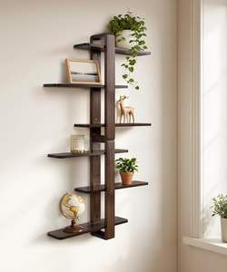 Floating <b>Wall</b>-<b>Mounted</b> Shelves Walnut Finish Mid-Century Modern Design for Living Room <b>Bedroom</b> Bathroom <b>Storage</b> - Product Image 6
