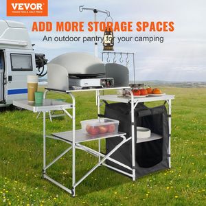 Aluminum Camping <b>Kitchen</b> <b>Table</b> with 1 Cupboard Detachable Outdoor Cooking Station <b>Folding</b> and Storage Carrying Bag - Product Image 2