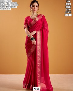 Sari traditionnel brodé en poly scintillant bleu saphir, idéal pour les fêtes de Diwali, anti-humidité et infroissable - Product Image 5