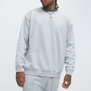 Sweat-shirt blanc surdimensionné à col rond pour homme, en molleton de coton gris uni, coupe décontractée, style automne, manches classiques - Product Image 1