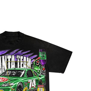 <b>Men's</b> Black T-Shirt With Green Race Car Print Short Sleeve O-Neck Street Style Jersey Fabric - Product Image 2