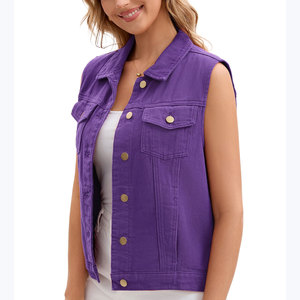 <b>Women</b> <b>Denim</b> Vest Purple Casual Sleeveless Turn Down Collar Button Down Jean <b>Waistcoat</b> Top Selling Fashion Lady Outerwear Coat - Product Image 2