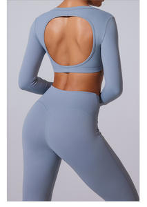 Ropa Deportiva para Mujer, Camiseta de Yoga sin Costuras de Color Sólido, Manga Larga, Top Corto para Entrenamiento, Secado Rápido, Transpirable, Conjuntos de Yoga - Product Image 6