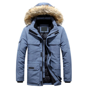 Parka Larga con Capucha de Piel Azul para Hombre, Abrigo Impermeable de Invierno, Parkas para Hombre - Product Image 1